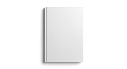 Fototapeta premium Plain white book cover with a subtle spine detail isolated on a bright white background in a studio setting for product mockups and presentations