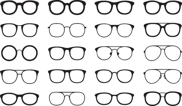 Variety of classic eyeglass frames black and white line art