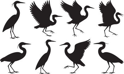 Fototapeta premium Black silhouettes of cranes in different poses