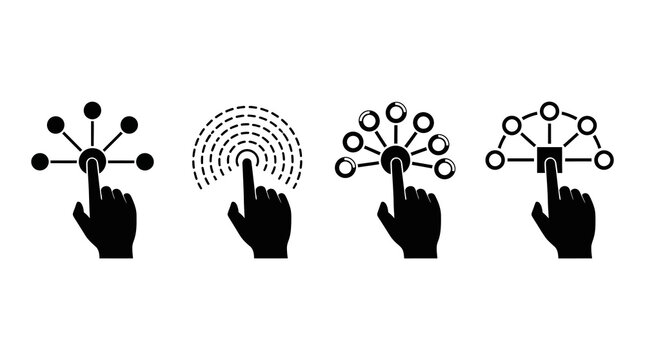 Set of four icons showing finger touching digital network with user experience