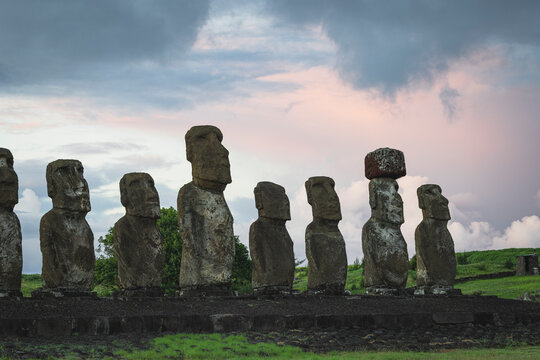 Line of ancient moai statues at Ahu Tongariki