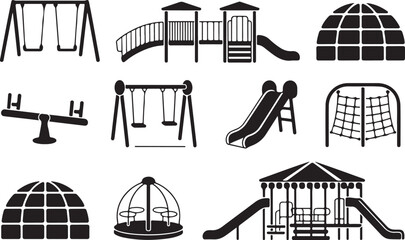 Playground equipment set with slides and swings © Ranaart