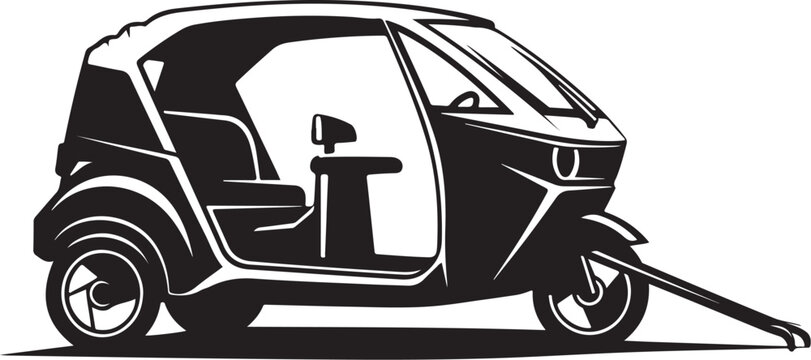 Electric Tuk Tuk, Vector E Tuk, Black and White Illustration, Transportation Icon