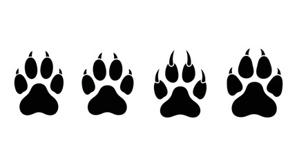 Fototapeta premium Set of black animal paw prints with sharp claws footprint wildlife predator