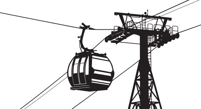 Cable car, gondola lift, ski resort, mountain transportation, vector illustration