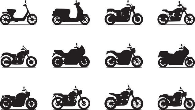 Black motorcycle and scooter vector icons set