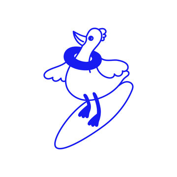 Vector hand drawn doodle cartoon illustration, surfer mascot character, sporty surfing figure riding a wave, playful creative modern sketch design for branding, advertising, t-shirt prints