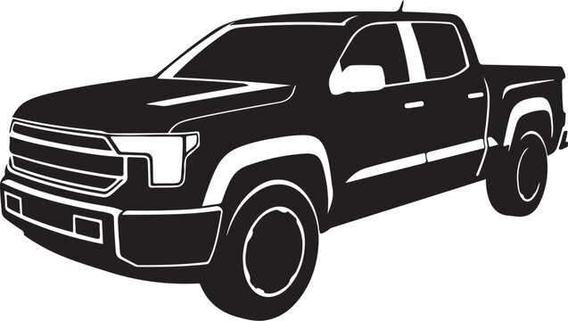 Black pickup truck, vector truck illustration, automotive design element, monochrome vehicle