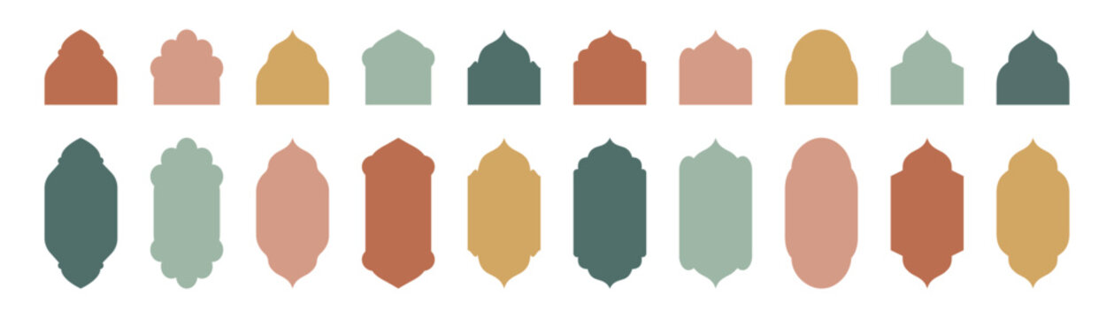 Islamic door and window shapes inspired by Middle Eastern architecture. Oriental arches and frames 