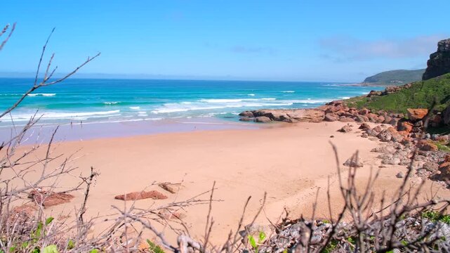 Scenic remote beach and blue ocean at Robberg Nature Reserve on Garden Route