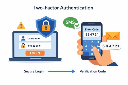 Two-factor authentication process with secure login and sms verification code