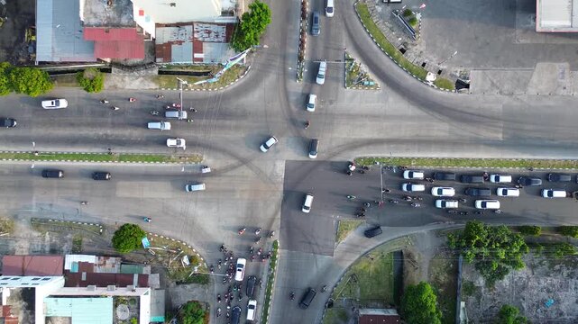 Aerial view of busy street traffic in Southeast Asia