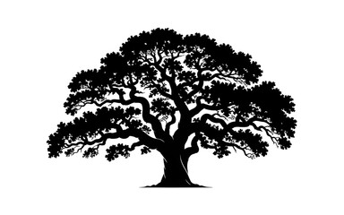 Fototapeta premium An isolated black tree silhouette vector with branches and leaves representing nature, growth, and the forest environment