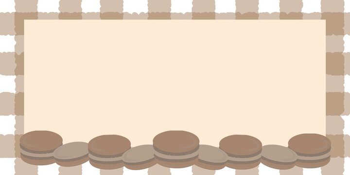 Chocolate Macaron Border Template on Cream Checkered Background Vector Design