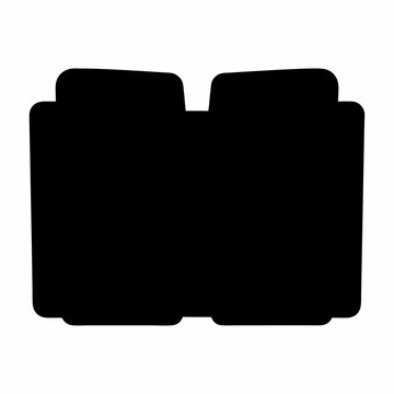 Black silhouette of open book, minimalist literature icon vector, flat educational symbol for library and reading apps, simple textbook shape