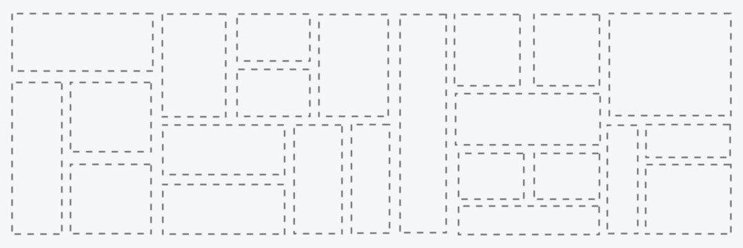 Set of rectangle shapes with dashed lines. Dotted geometric figures isolated on white background. Cut here pictograms for paper coupons or sale tags. Vector outline illustration.