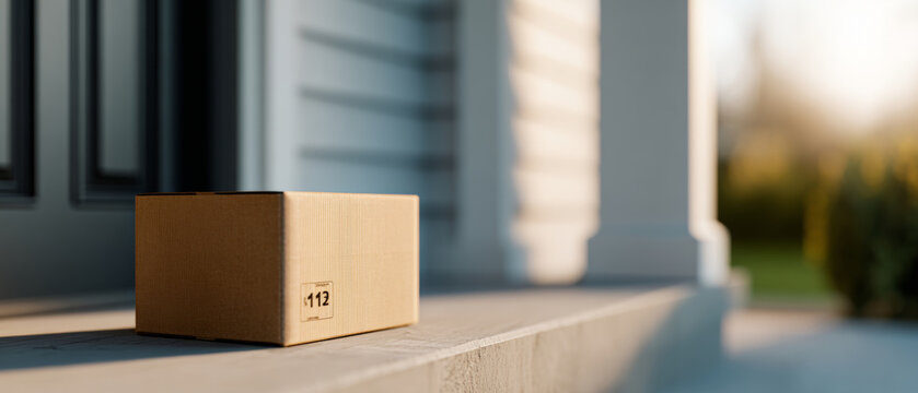 Cardboard package on home porch step