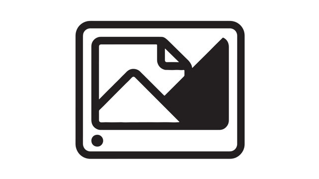 Computer screen icon with black outline and image thumbnail placeholders for media, upload, and editing tools
