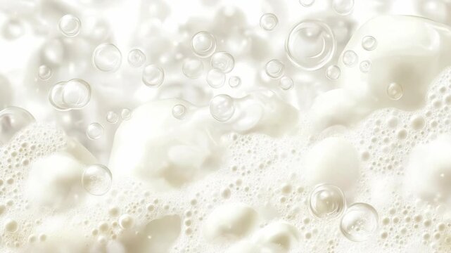 Milk or coffee foam with tiny bubbles in extreme close-up.
