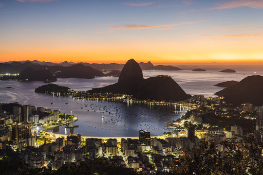 Botafogo bay and Sugarloaf Mountain at dawn, Rio de Janeiro, Brazil