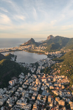 Aerial view of Lagoa residential area and Rodrigo de Freitas lagoon, Rio de Janeiro, Brazil