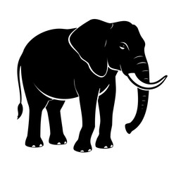 Fototapeta premium Black silhouette of an elephant on a transparent background, walking to the right.