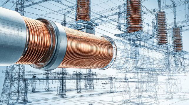 A detailed design of an electric transformer with copper windings and electrical structures in a high-tech environment