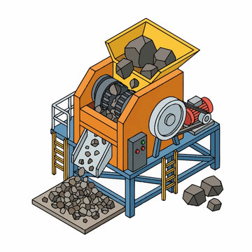 Industrial rock crushing machine processing heavy materials.