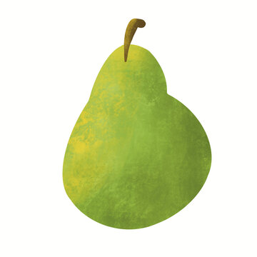 Green Pear with Grain Texture Illustrated Fruit Art in Retro Vintage Style on Neutral Background