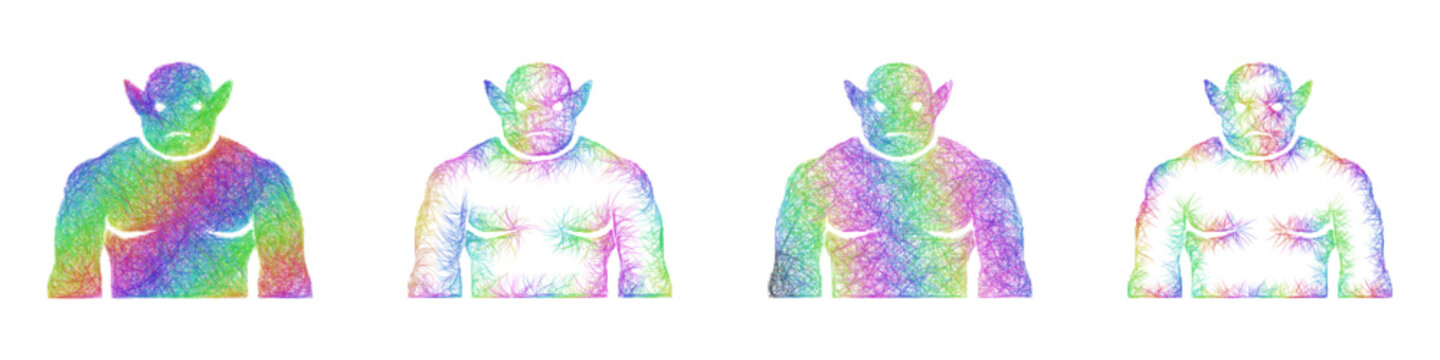 Colorful sketch orc icon design set