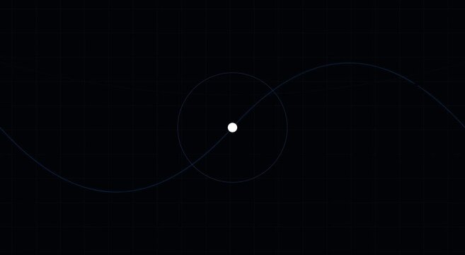 Abstract sine wave animation with pulsing light point on dark grid animation