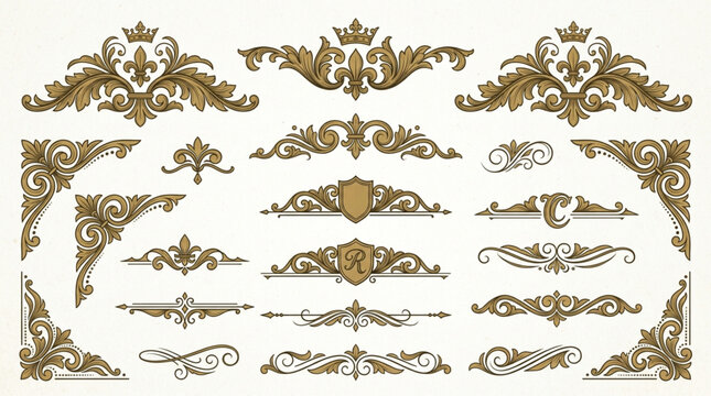 Ornate Decorative Elements Collection Vintage Style.