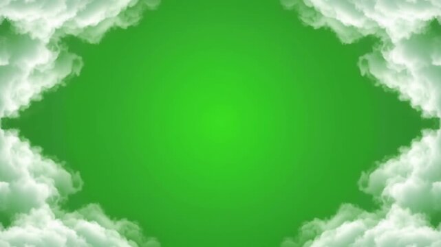 "Bright green background with white cloud-like symmetrical border, abstract artistic design, clean composition, digital graphic texture visualization."