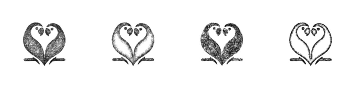 Sketch lovebird logo design set