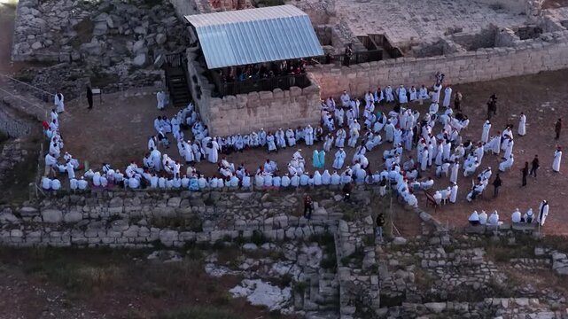Aerial Samaritan Passover Ceremony At Dusk Mount Gerizim

Drone footage capturing Samaritan Passover ceremony at dusk on Mount Gerizim, 06 May 2026, Israel.
