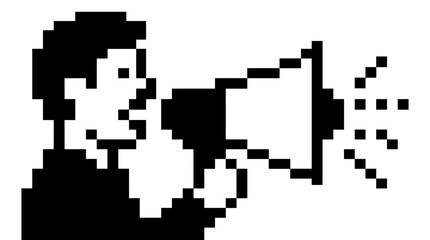 Fototapeta premium Pixelated announcement a person holding a megaphone and speaking