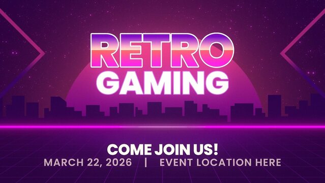 Arcade Game Retro Event Synthwave City Title Intro