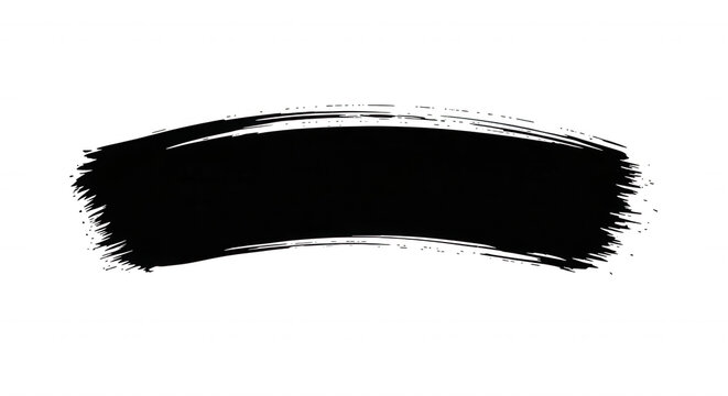 A horizontal, arched brush stroke outline in white on a solid black background, featuring rough, textured edges and a minimalist style