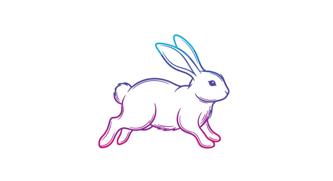 Stylized outline of a rabbit running with a vibrant blue to purple gradient color effect on a white background.
