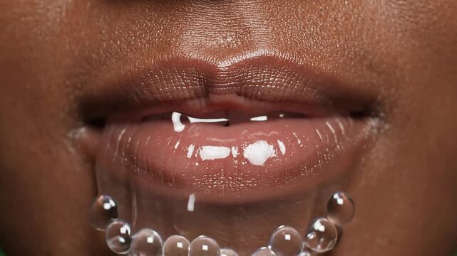 Ultra-Macro Close-Up Of Stylized Hydrated Lip Skin Adorned With Water Droplets, Showcasing Beauty And Hydration In High Definition