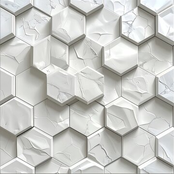 White marble hexagonal tile pattern background.