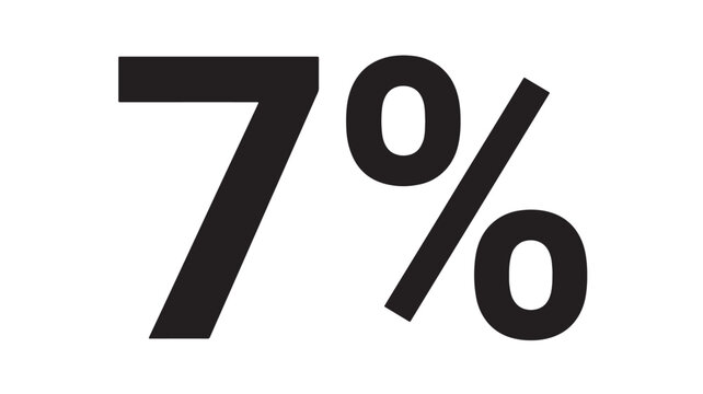 Number 7% icon for financial analytics, statistics, and percentage discount messaging on white background