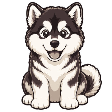 Cute cartoon husky puppy sitting on transparent background