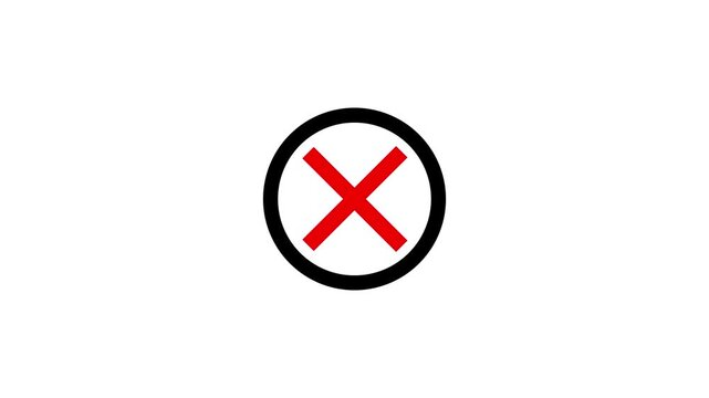 Animated false or incorrect cross symbol on black background. X mark icon.