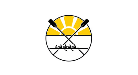 Rowing team silhouette with oars and sun logo © Suyat