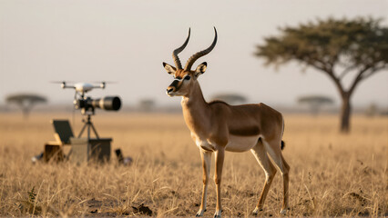 Naklejka premium Scientific Monitoring of Saiga Antelope in Savanna Ecosystem
