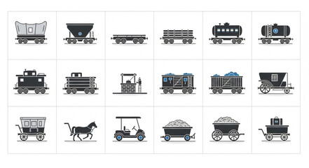 Collection of various train cars and horse drawn carriages. © Diro