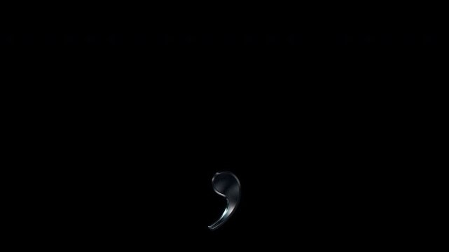 Silver metallic serif comma. Alpha channel. Seamless loop video
