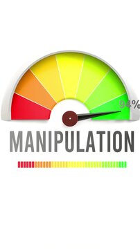 Manipulation meter showing high values of manipulation. Increasing and rising manipulation, reaching full, off the charts. Maximum amount of manipulation. No AI, made by humans for humans.