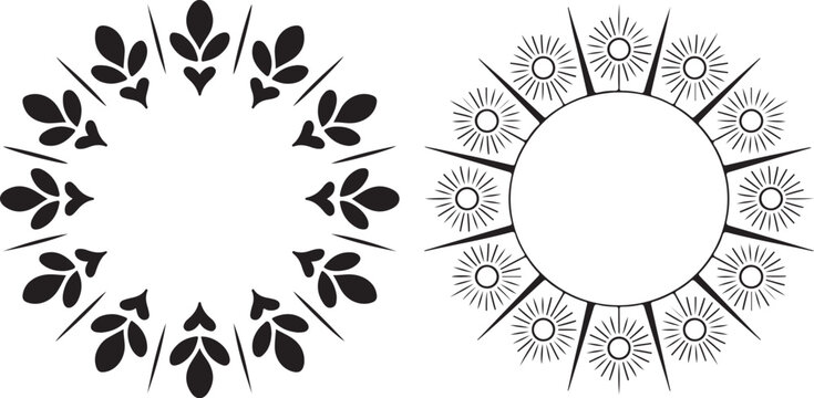 Circular Floral Ornaments and Sunburst Decorative Frames Set